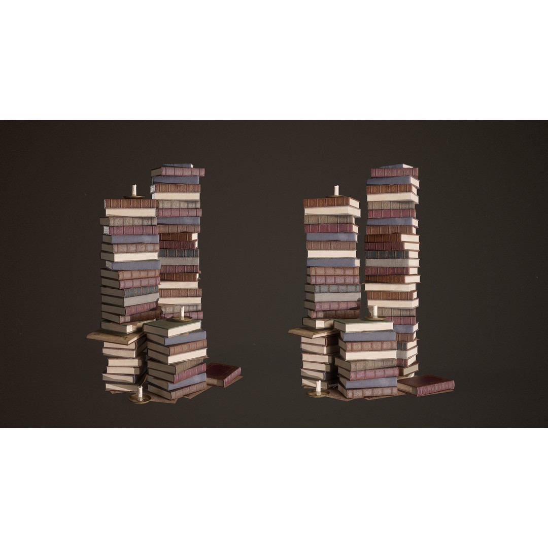 Old Library Books 3D Model – Low Poly Game Asset, FBX - View 7