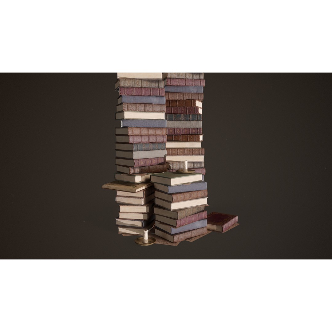 Old Library Books 3D Model – Low Poly Game Asset, FBX - View 8