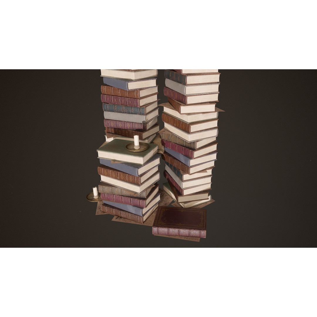 Old Library Books 3D Model – Low Poly Game Asset, FBX - View 9