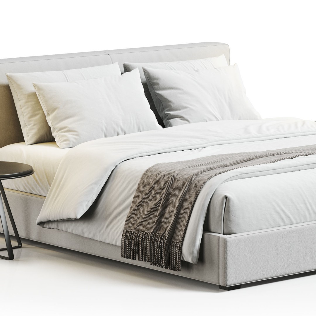 Upholstered Bed 3D Model – Modern Scandinavian Design, V-Ray, OBJ - View 6