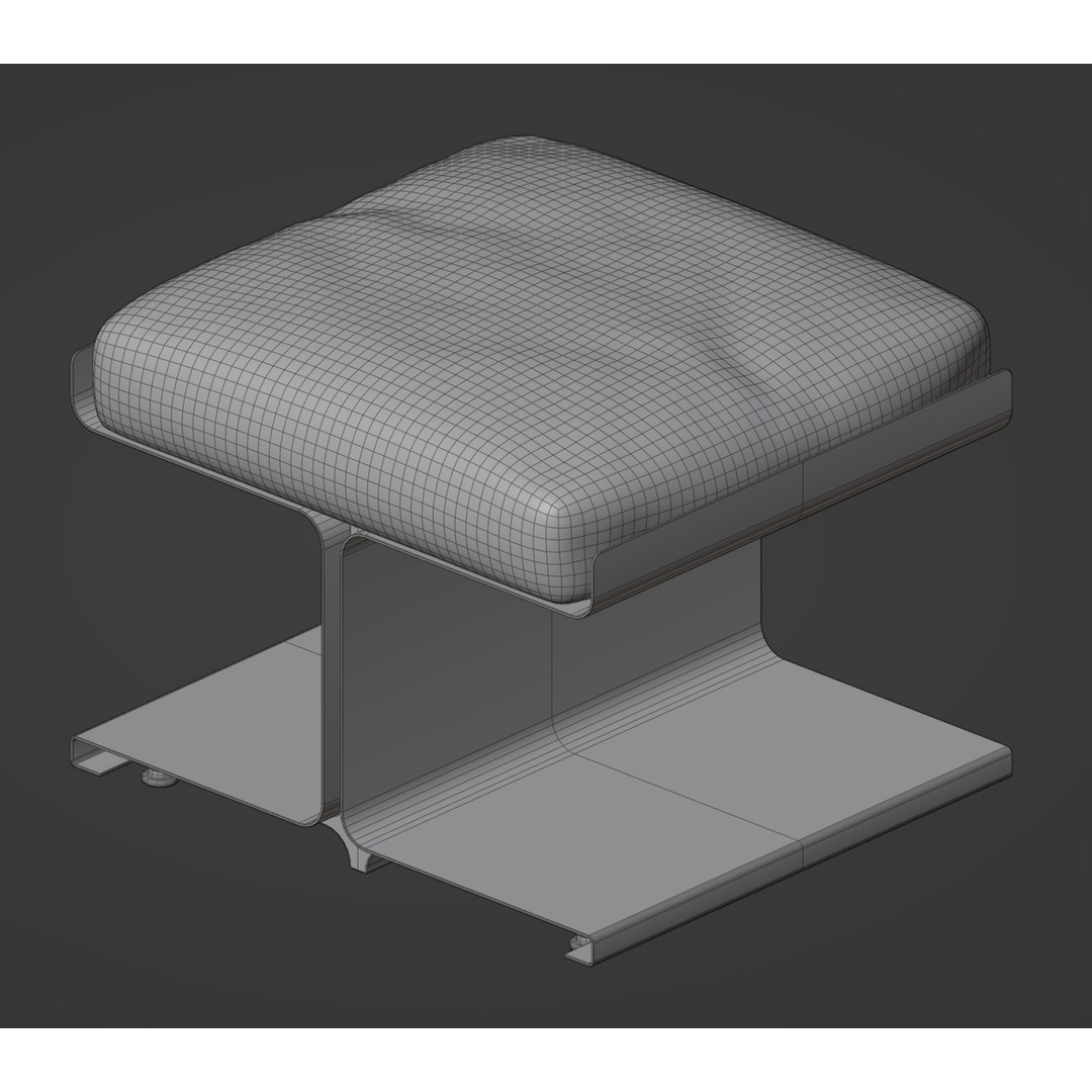 Steel Ottoman 3D Model – Vintage Low Poly Chair, PBR Textures - View 10