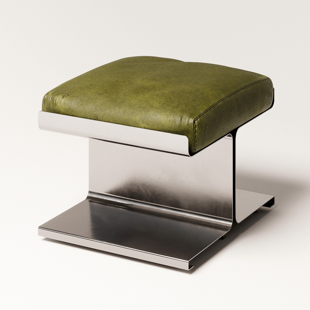 Steel Ottoman 3D Model – Vintage Low Poly Chair, PBR Textures - View 5