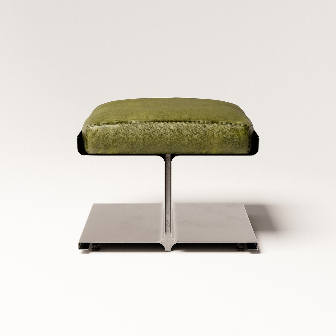 Steel Ottoman 3D Model – Vintage Low Poly Chair, PBR Textures - View 6