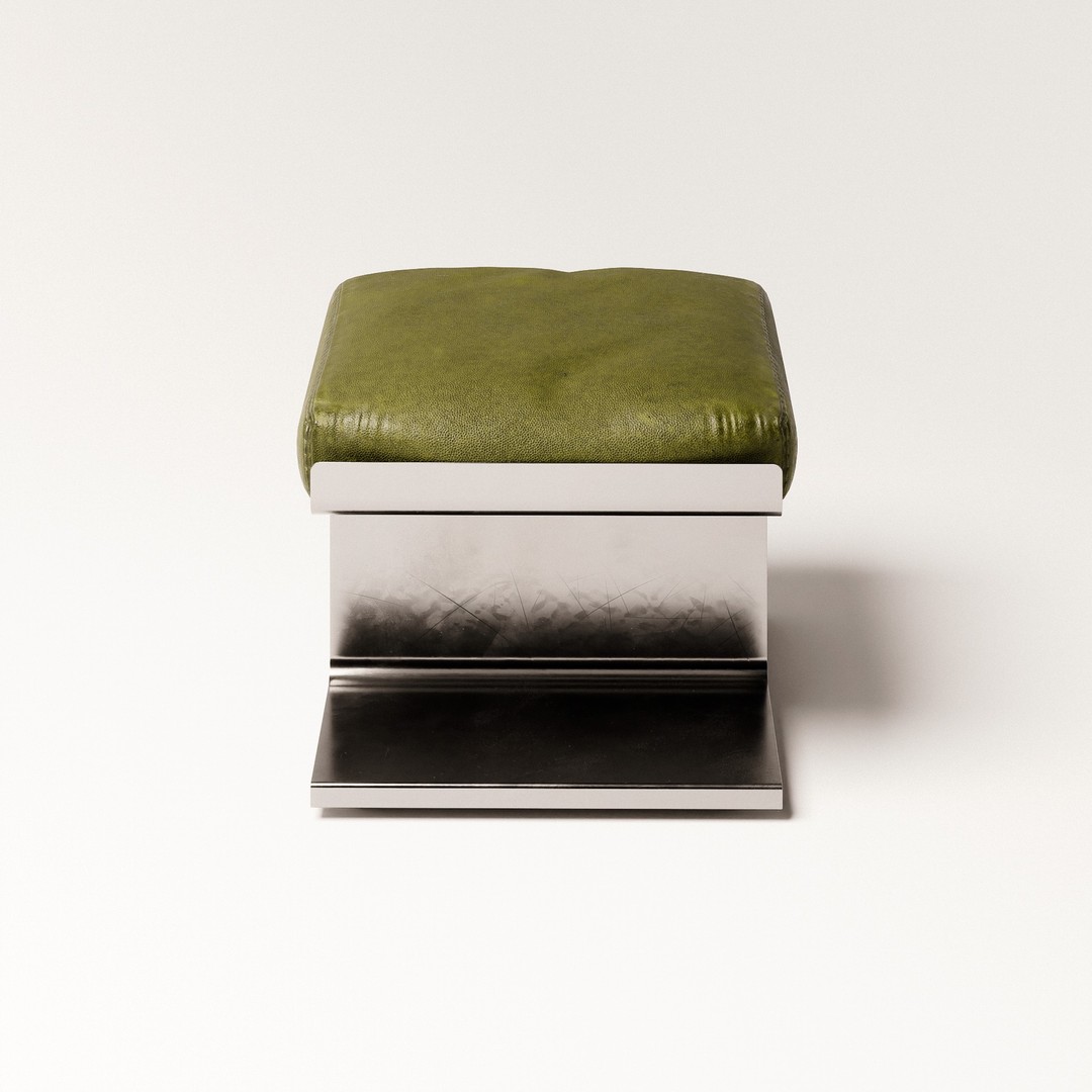 Steel Ottoman 3D Model – Vintage Low Poly Chair, PBR Textures - View 7