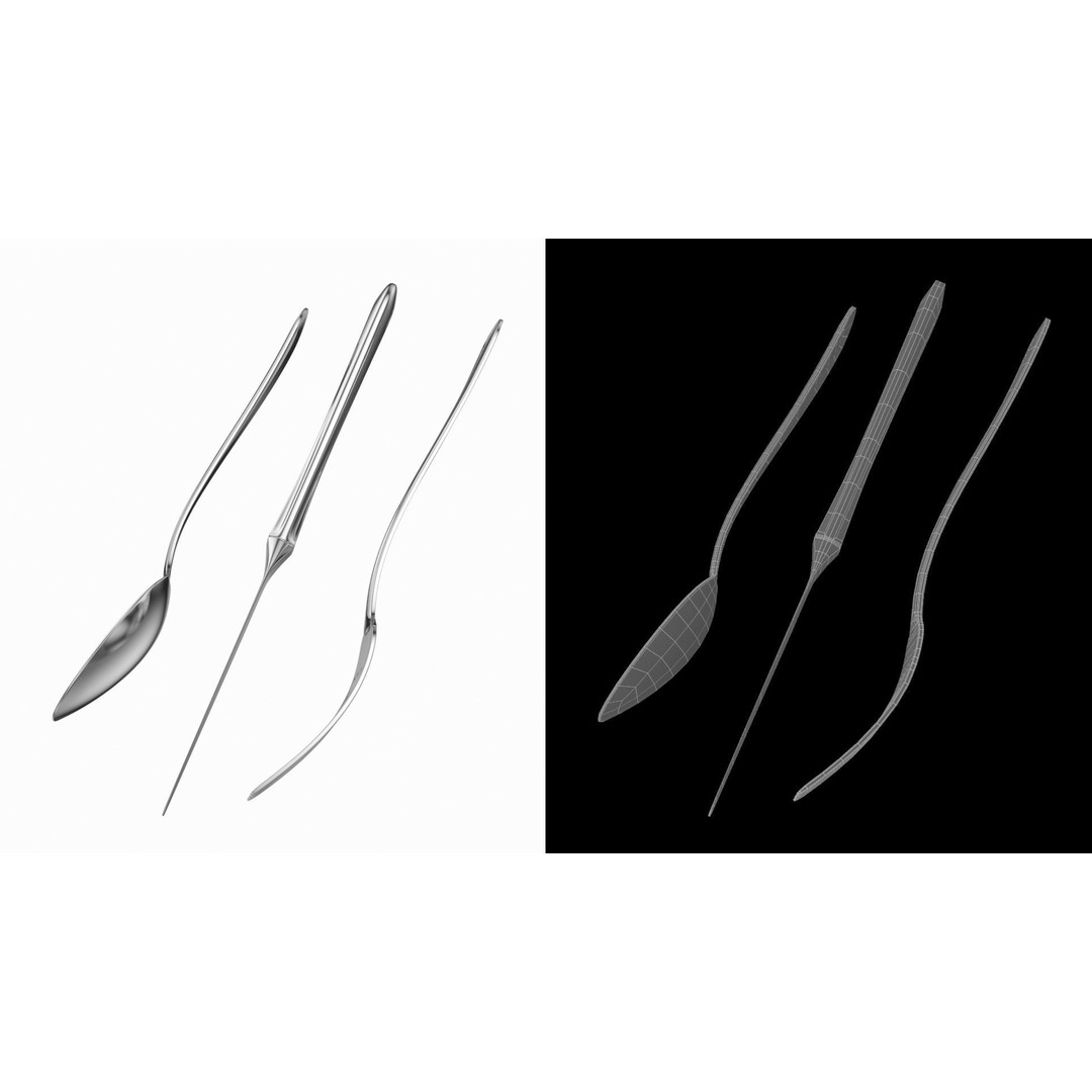 Classic Cutlery Collection 3D Model – Fork, Knife, Spoon, PBR Formats - View 13