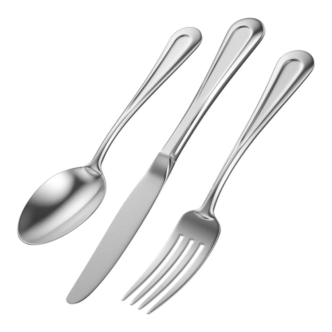 Classic Cutlery Collection 3D Model – Fork, Knife, Spoon, PBR Formats - View 2