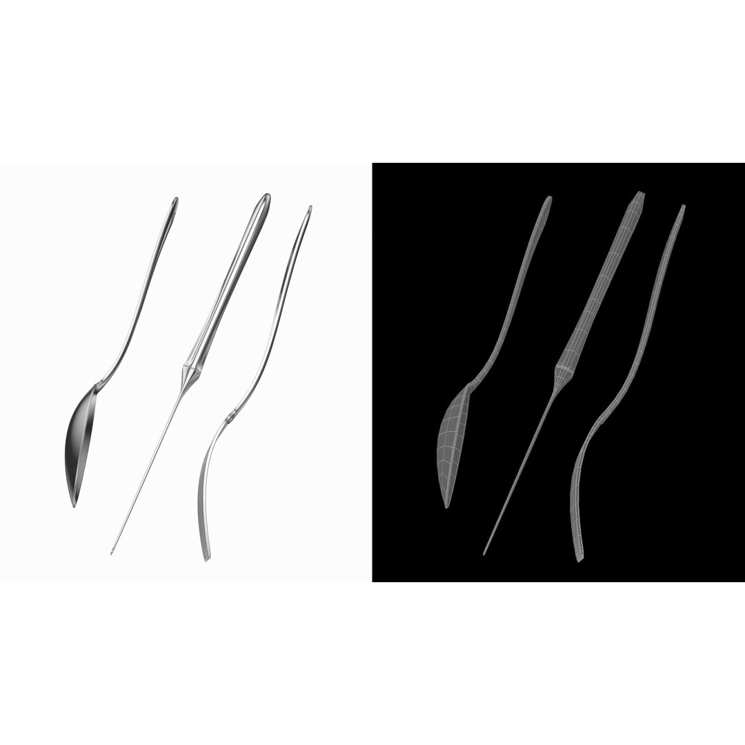Classic Cutlery Collection 3D Model – Fork, Knife, Spoon, PBR Formats - View 7