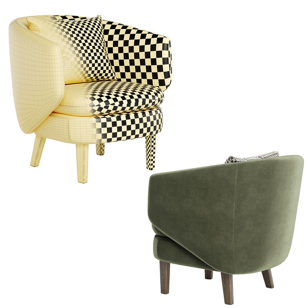 Crescent Lounge Armchair 3D Model – Modern Fabric Chair, FBX, OBJ