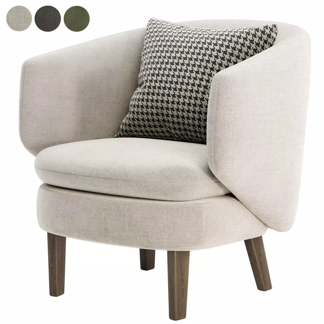 Crescent Lounge Armchair 3D Model – Modern Fabric Chair, FBX, OBJ - View 2