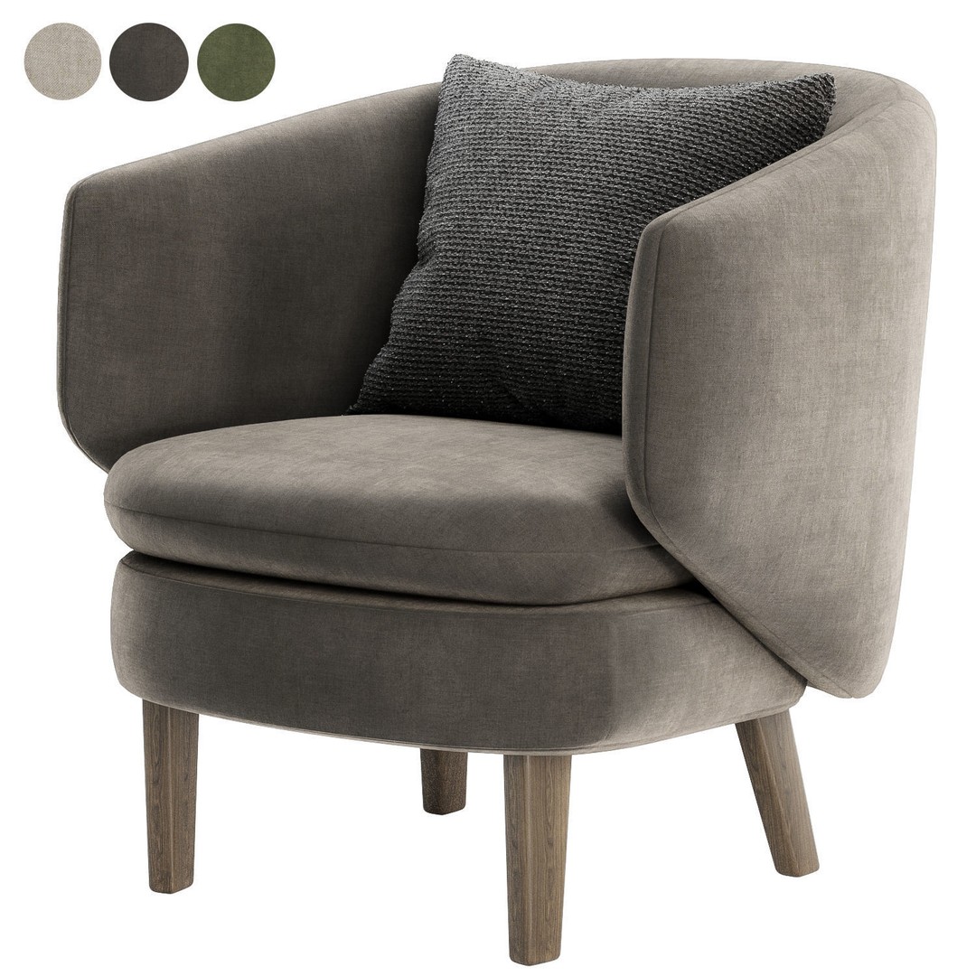 Crescent Lounge Armchair 3D Model – Modern Fabric Chair, FBX, OBJ - View 3