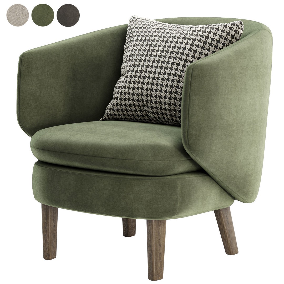 Crescent Lounge Armchair 3D Model – Modern Fabric Chair, FBX, OBJ - View 4
