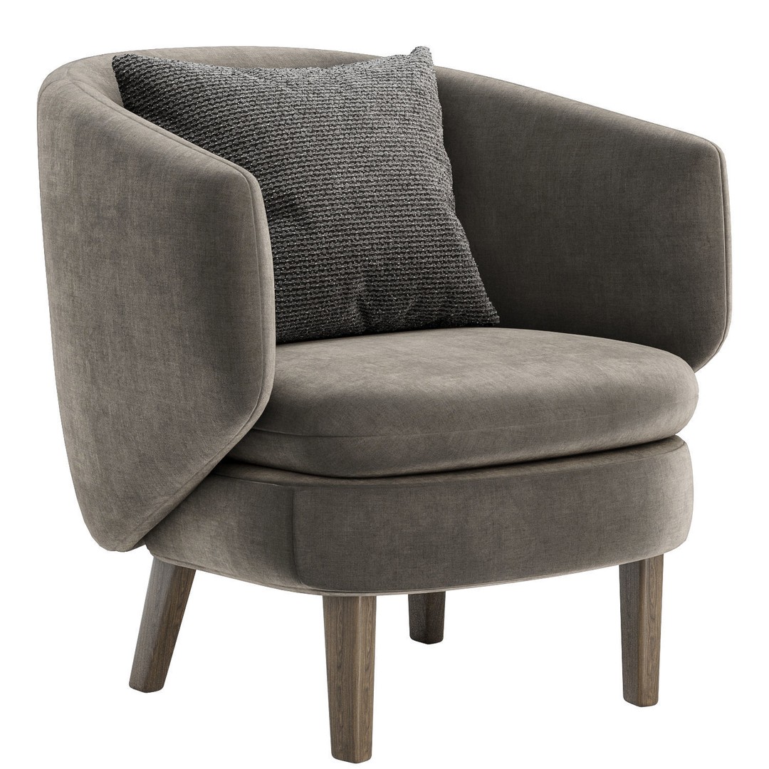 Crescent Lounge Armchair 3D Model – Modern Fabric Chair, FBX, OBJ - View 5