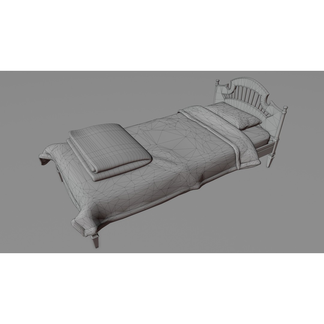 Old Bed 3D Model – Low Poly Modular Furniture with PBR Textures