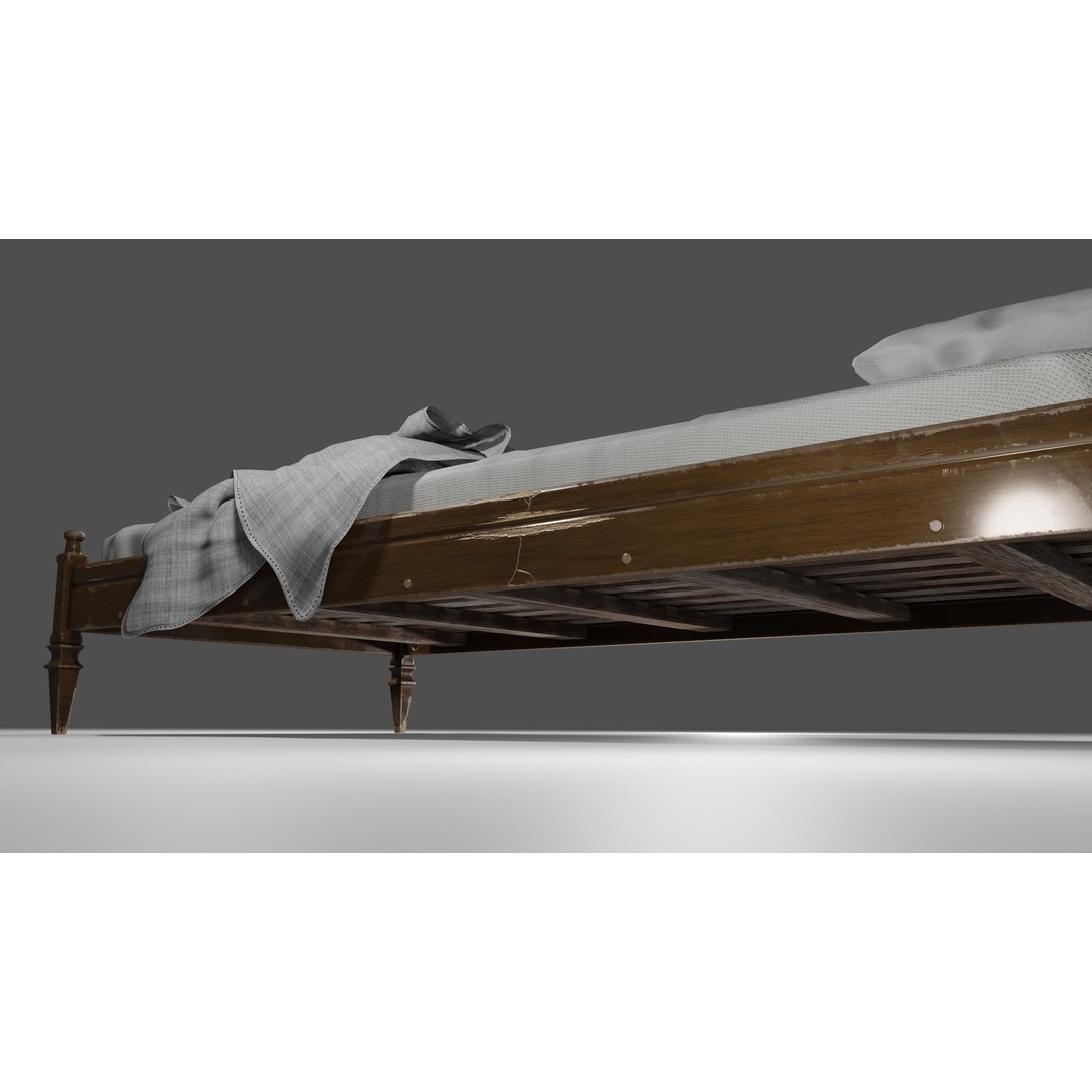 Old Bed 3D Model – Low Poly Modular Furniture with PBR Textures - View 11