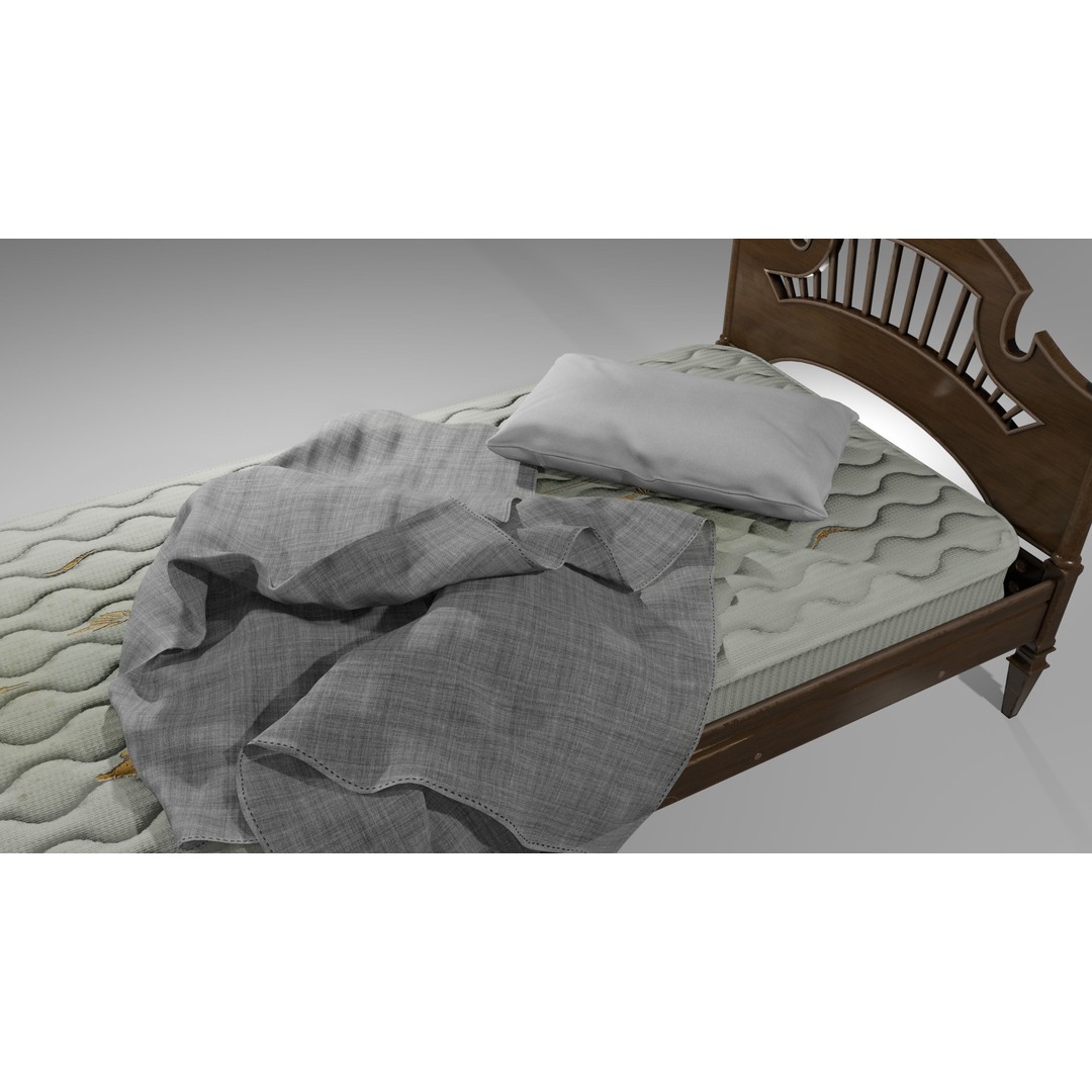 Old Bed 3D Model – Low Poly Modular Furniture with PBR Textures - View 12