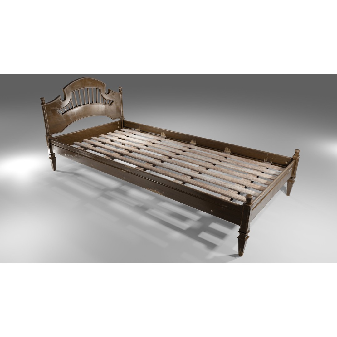 Old Bed 3D Model – Low Poly Modular Furniture with PBR Textures - View 14