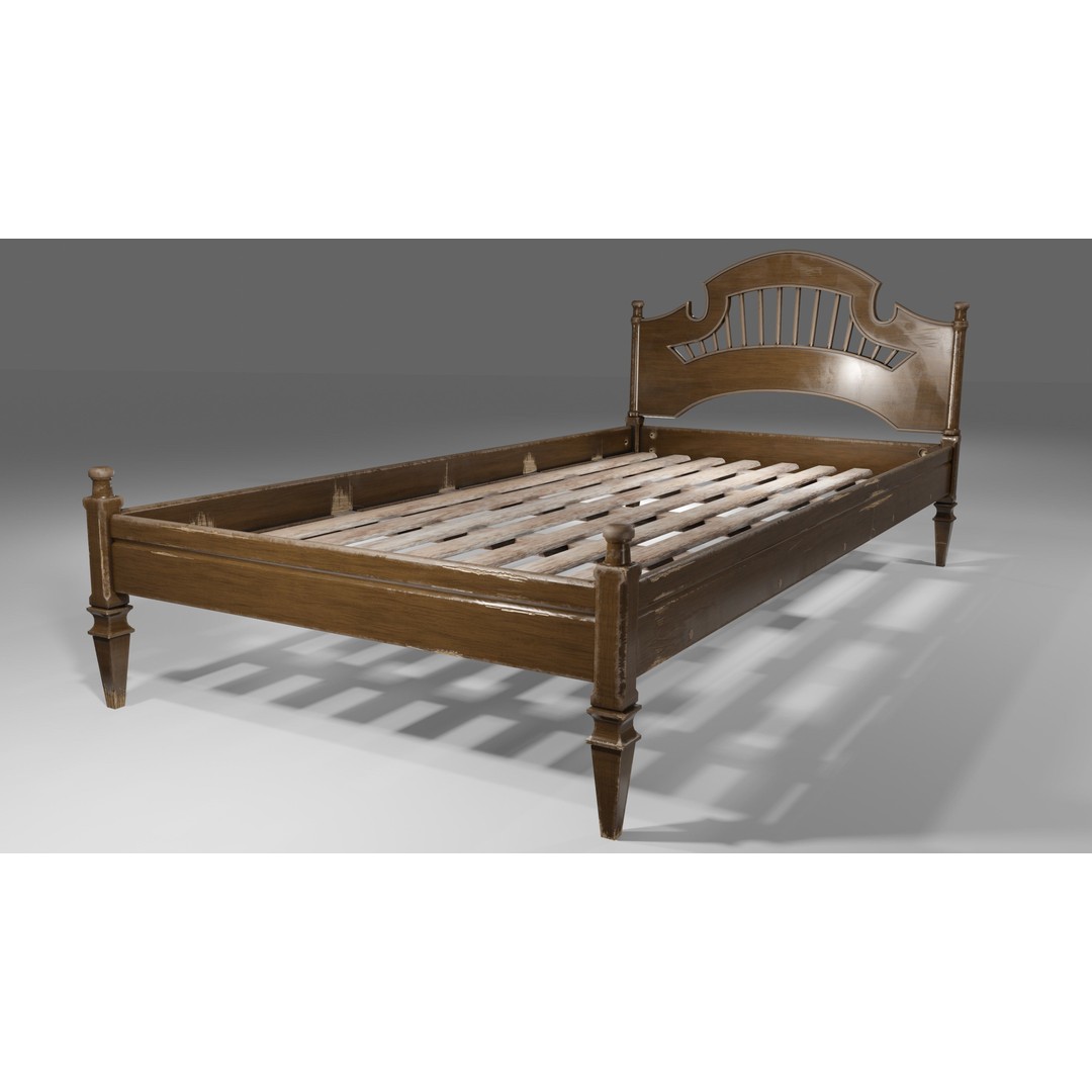 Old Bed 3D Model – Low Poly Modular Furniture with PBR Textures - View 22