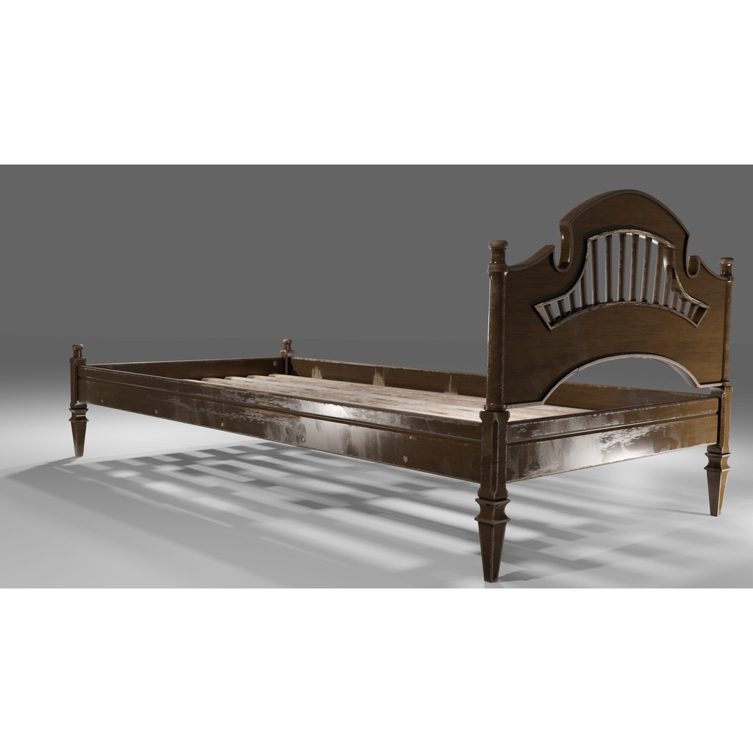 Old Bed 3D Model – Low Poly Modular Furniture with PBR Textures - View 23