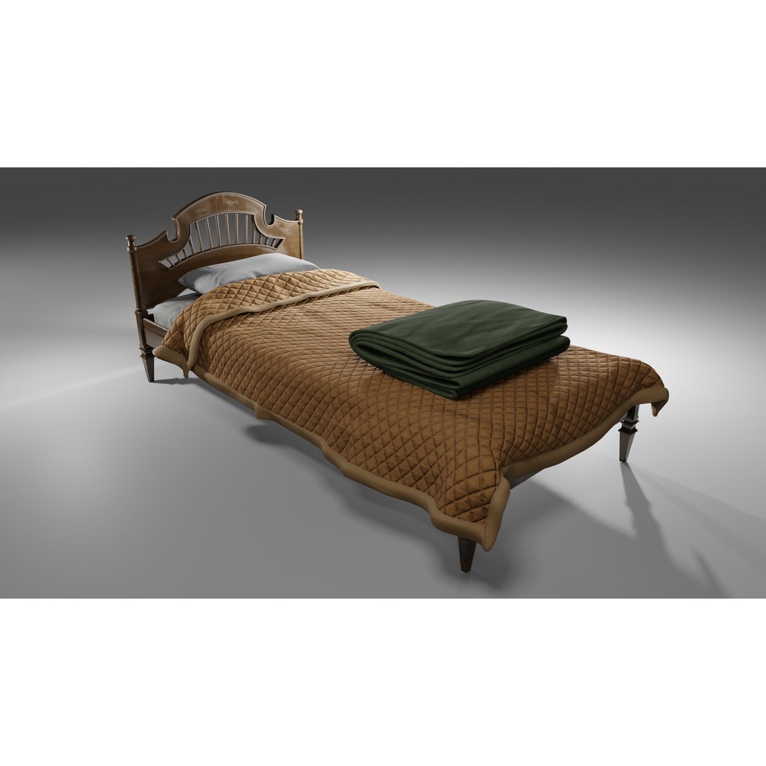 Old Bed 3D Model – Low Poly Modular Furniture with PBR Textures - View 24