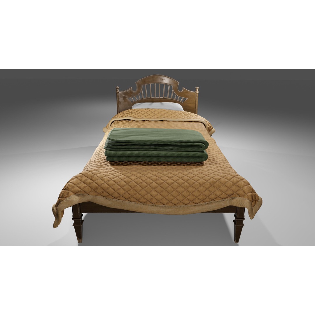 Old Bed 3D Model – Low Poly Modular Furniture with PBR Textures - View 25