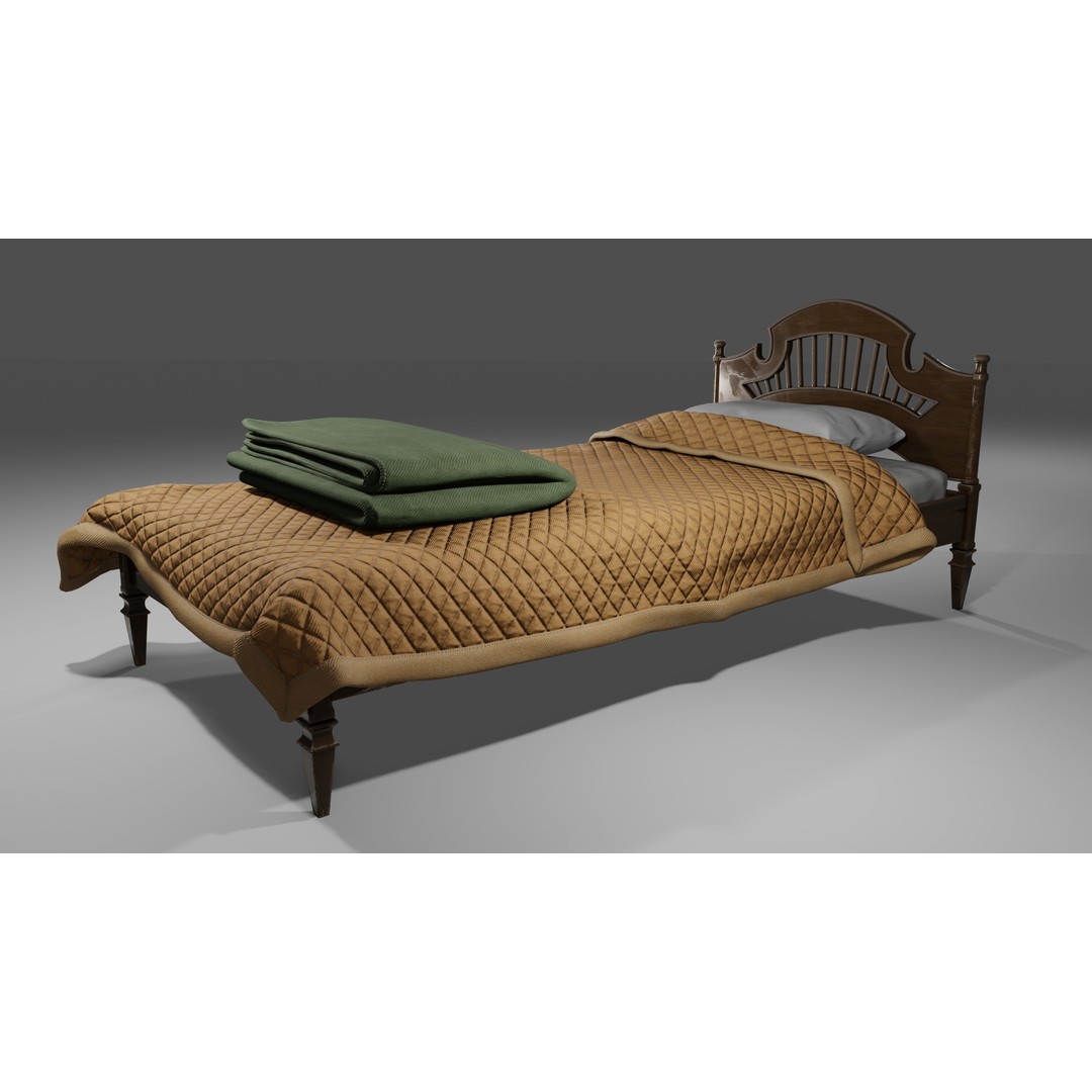 Old Bed 3D Model – Low Poly Modular Furniture with PBR Textures - View 26