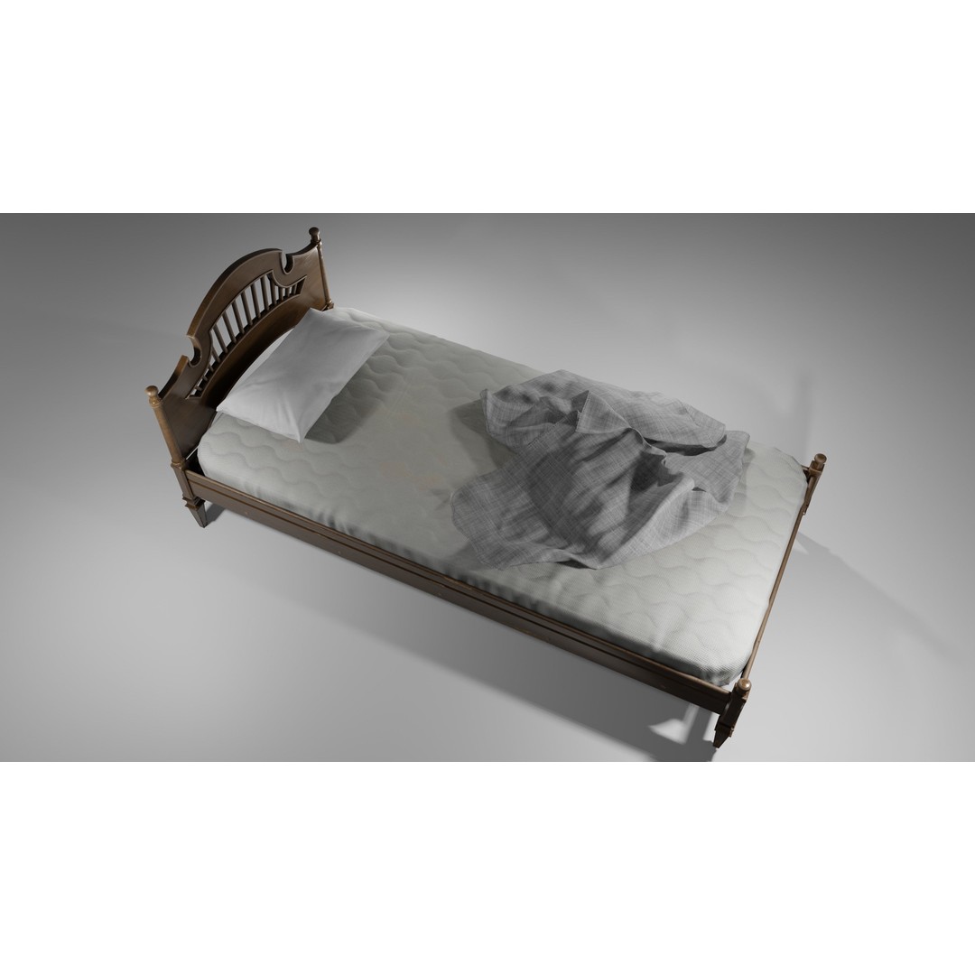 Old Bed 3D Model – Low Poly Modular Furniture with PBR Textures - View 28