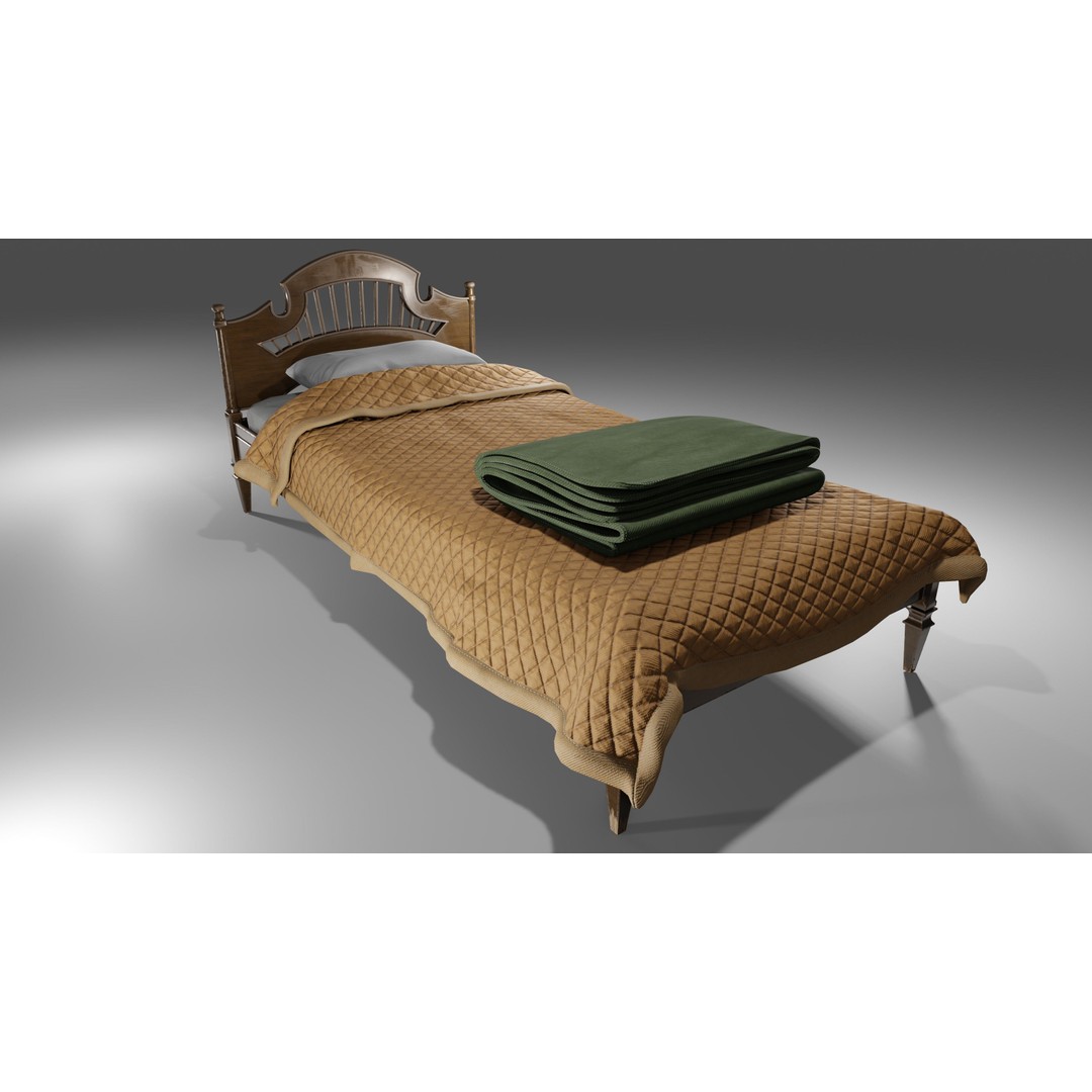 Old Bed 3D Model – Low Poly Modular Furniture with PBR Textures - View 3