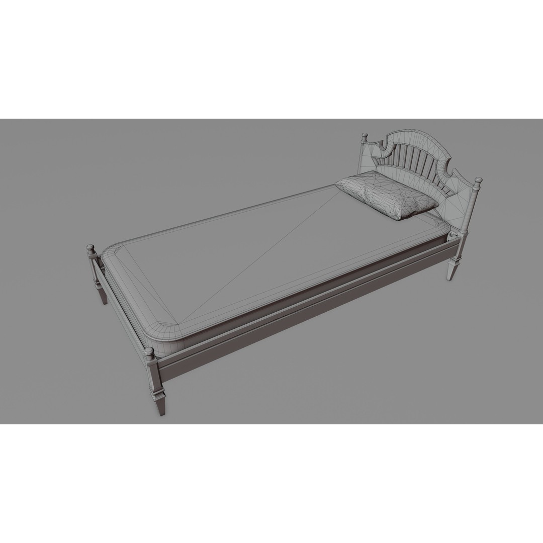 Old Bed 3D Model – Low Poly Modular Furniture with PBR Textures - View 30