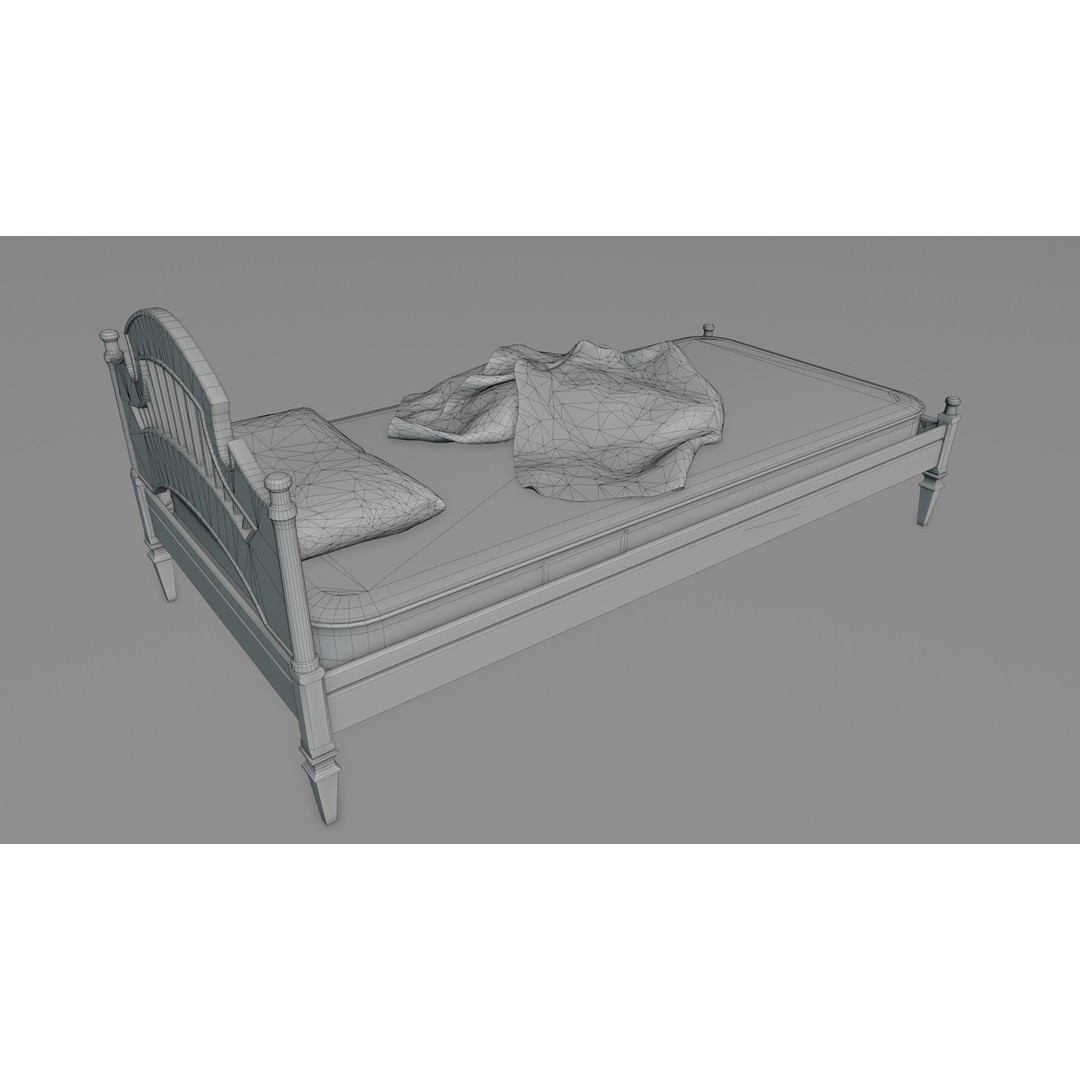 Old Bed 3D Model – Low Poly Modular Furniture with PBR Textures - View 32