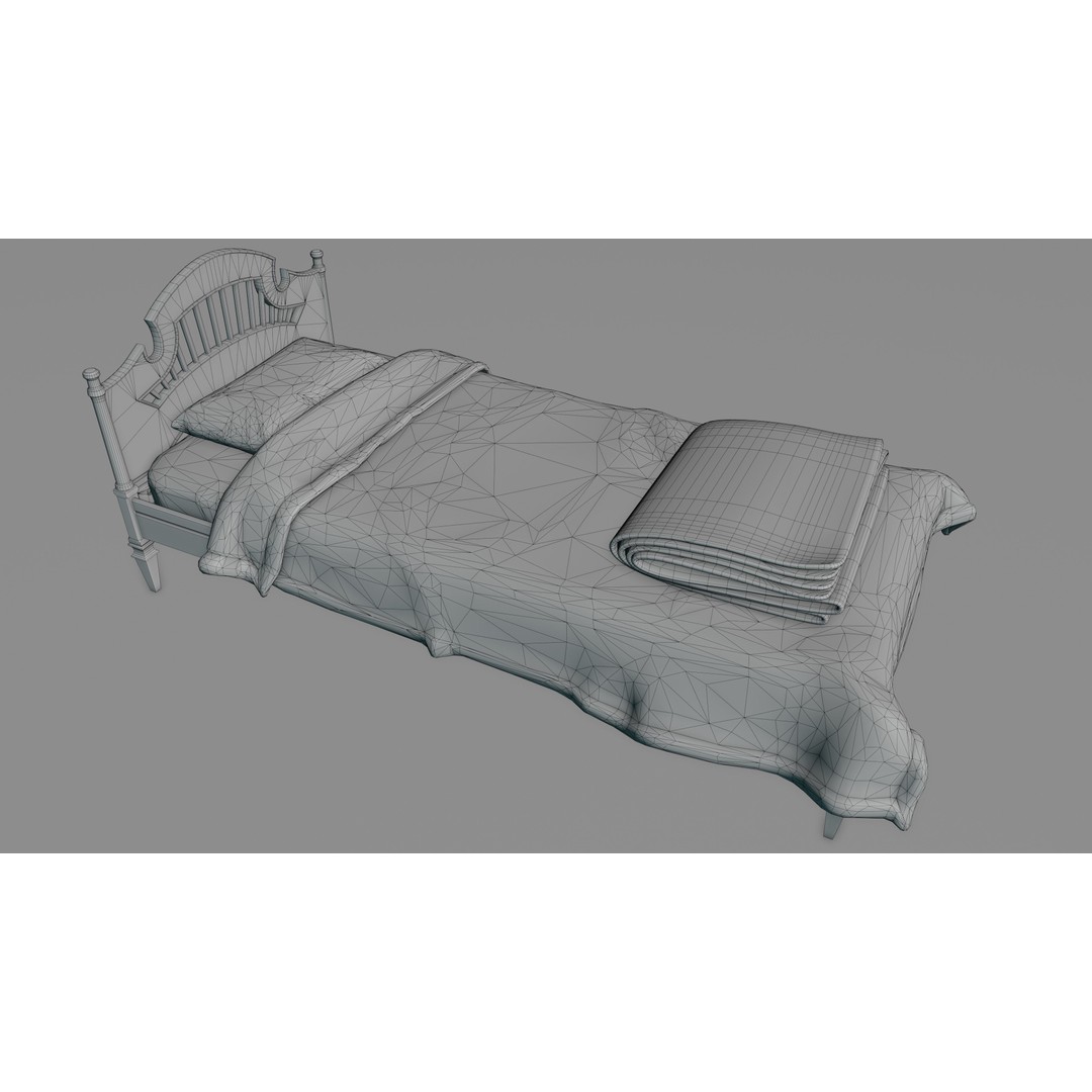 Old Bed 3D Model – Low Poly Modular Furniture with PBR Textures - View 33