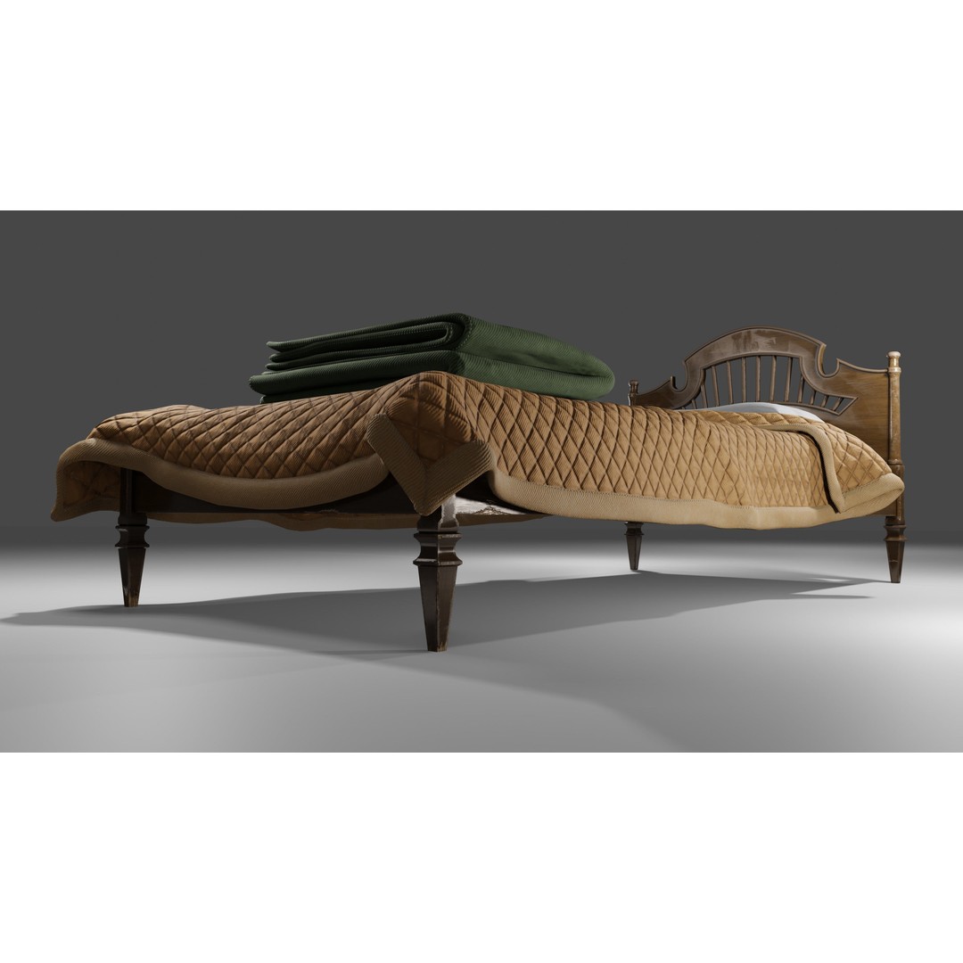 Old Bed 3D Model – Low Poly Modular Furniture with PBR Textures - View 5