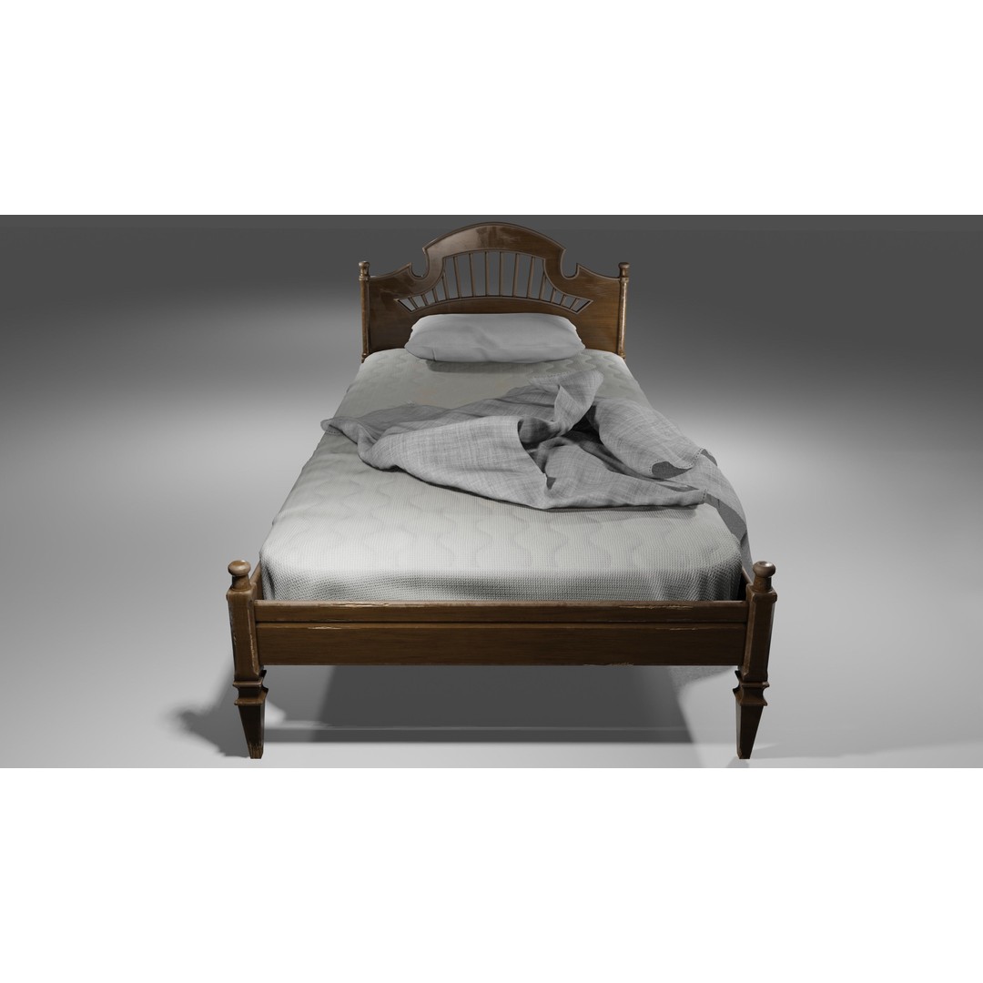 Old Bed 3D Model – Low Poly Modular Furniture with PBR Textures - View 6