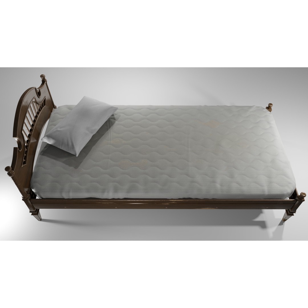 Old Bed 3D Model – Low Poly Modular Furniture with PBR Textures - View 7