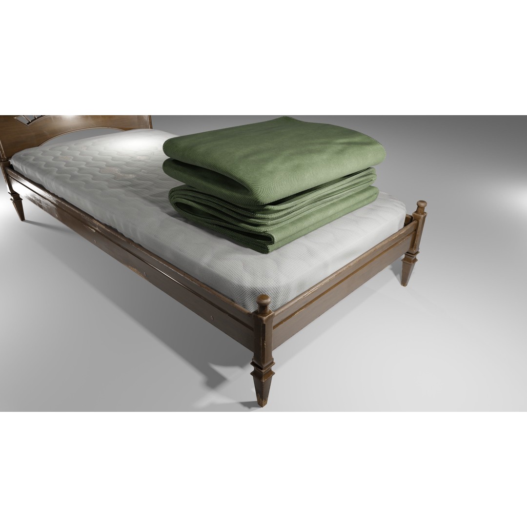 Old Bed 3D Model – Low Poly Modular Furniture with PBR Textures - View 8