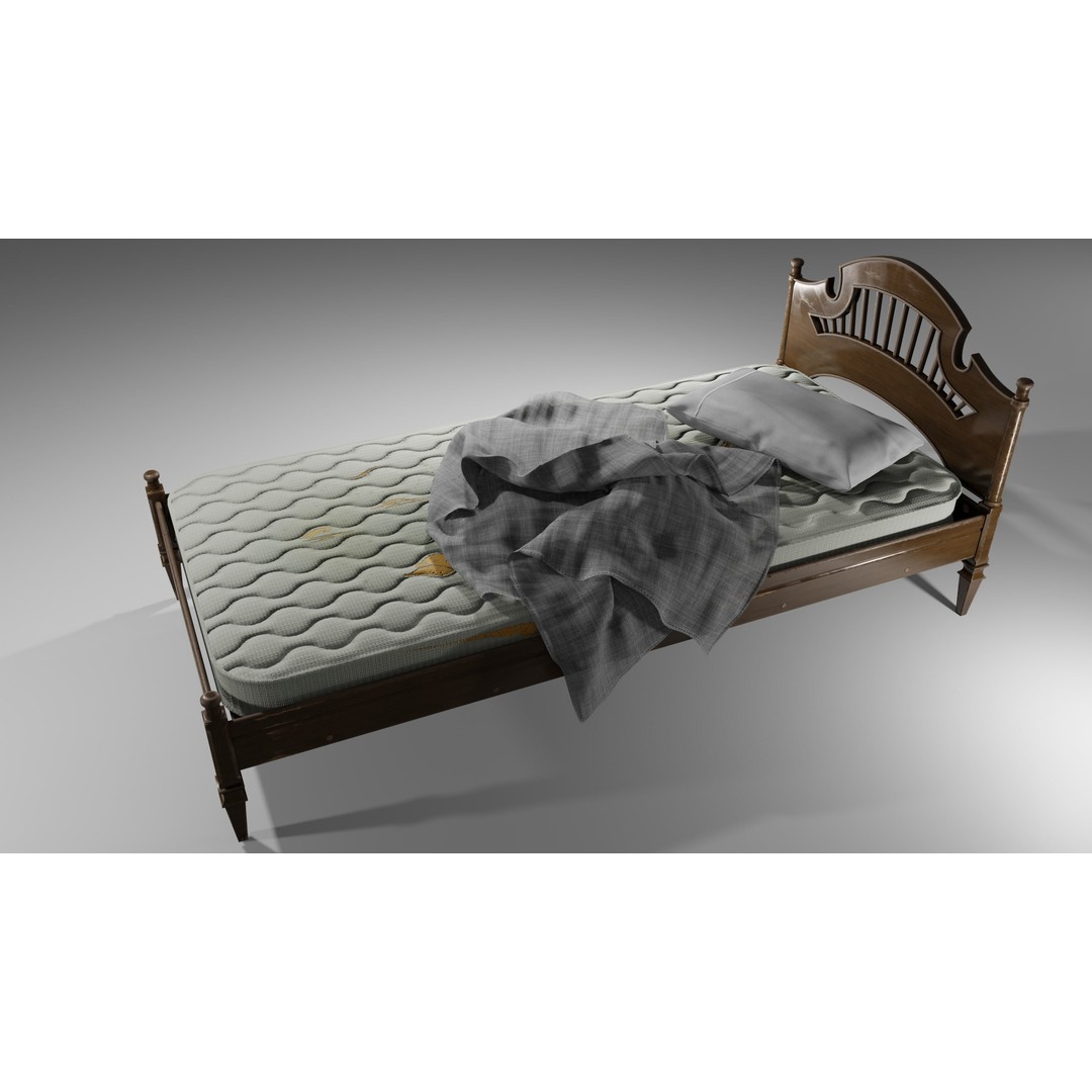 Old Bed 3D Model – Low Poly Modular Furniture with PBR Textures - View 9