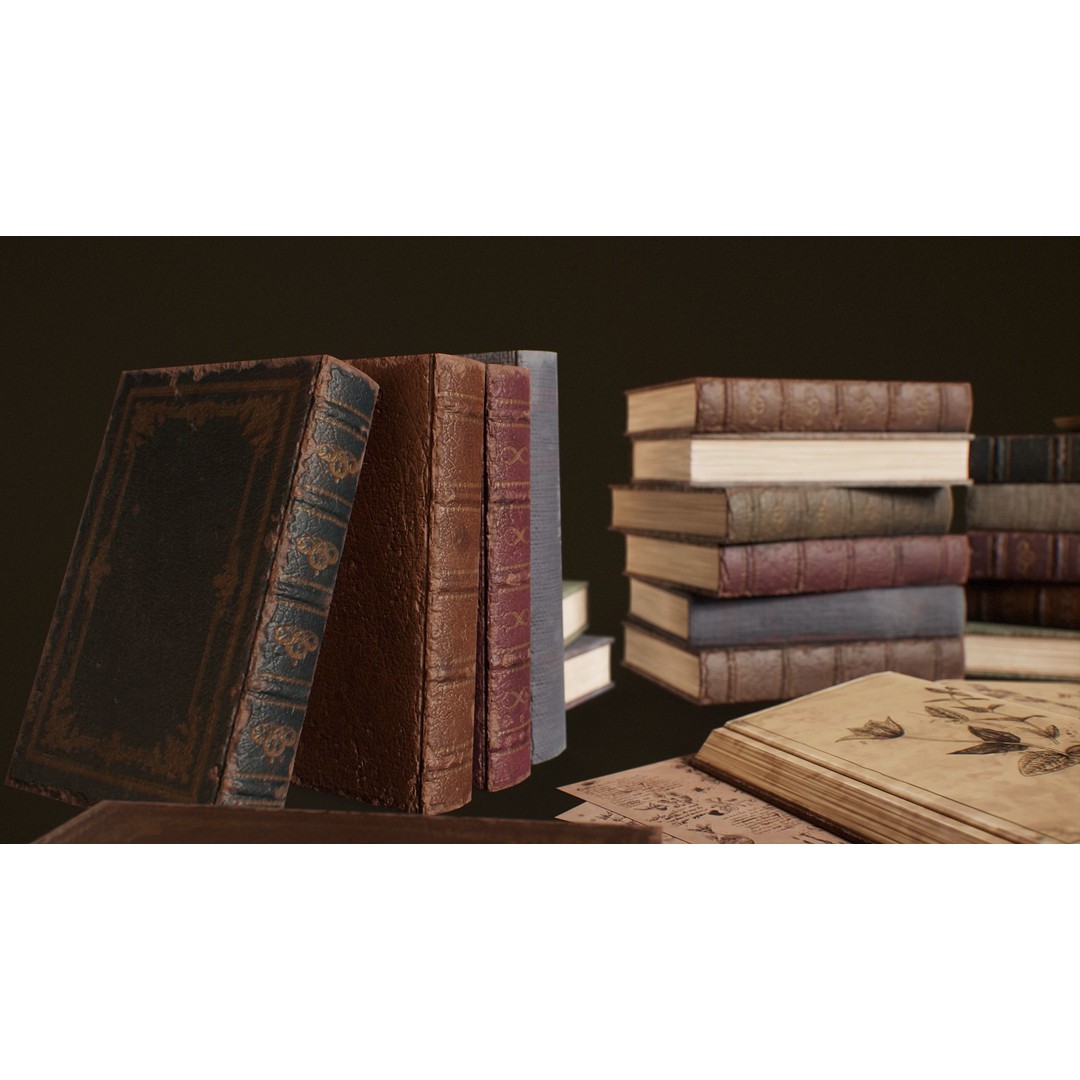 Victorian Books 3D Model – Low Poly PBR Game Ready Asset - View 12