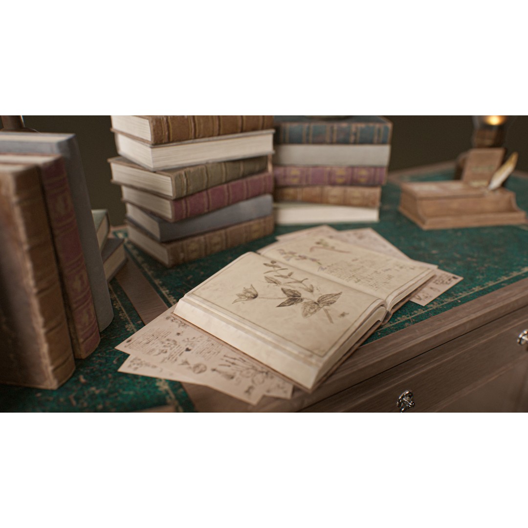 Victorian Books 3D Model – Low Poly PBR Game Ready Asset - View 13