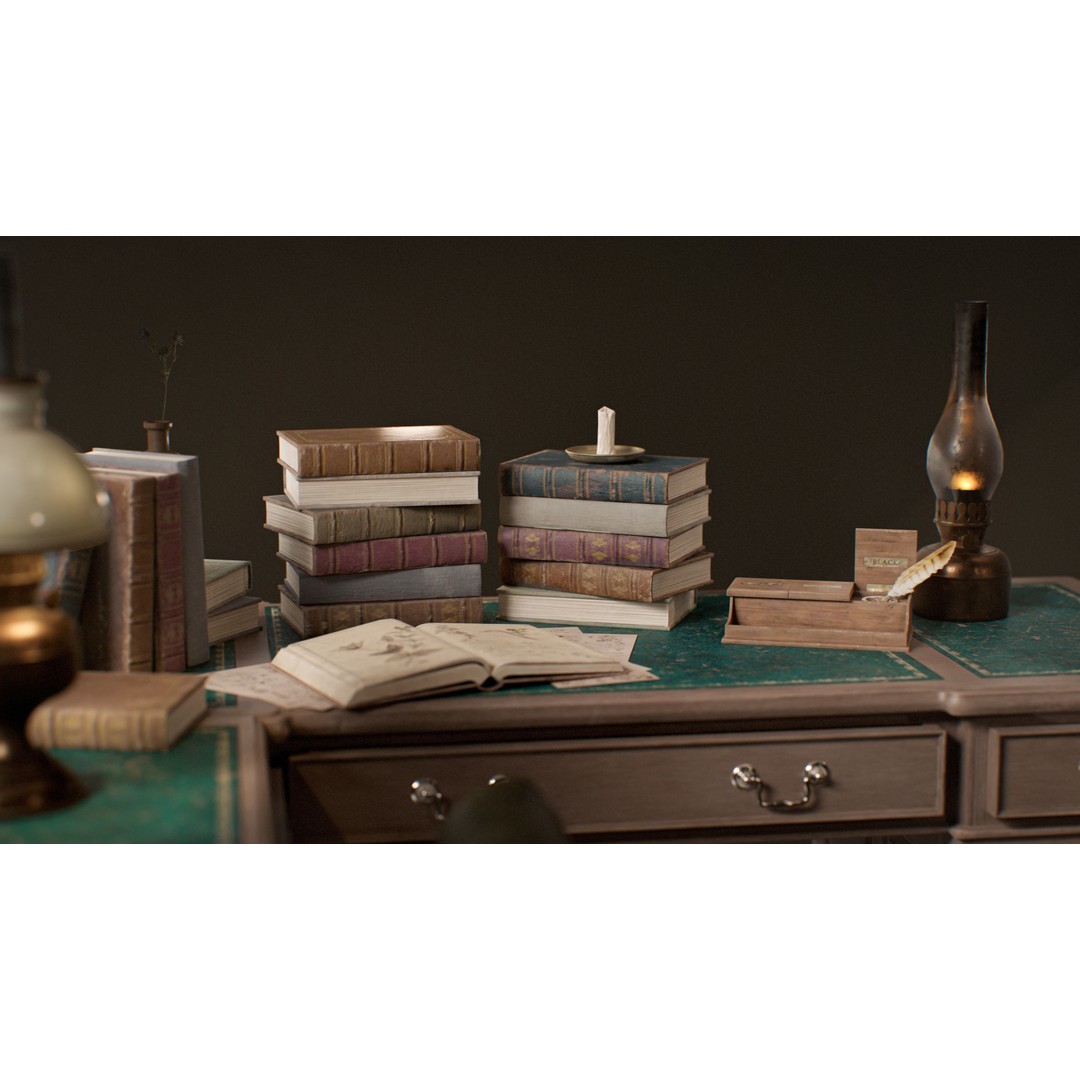 Victorian Books 3D Model – Low Poly PBR Game Ready Asset - View 14