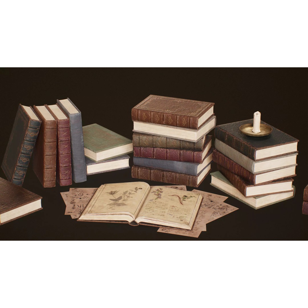 Victorian Books 3D Model – Low Poly PBR Game Ready Asset - View 2