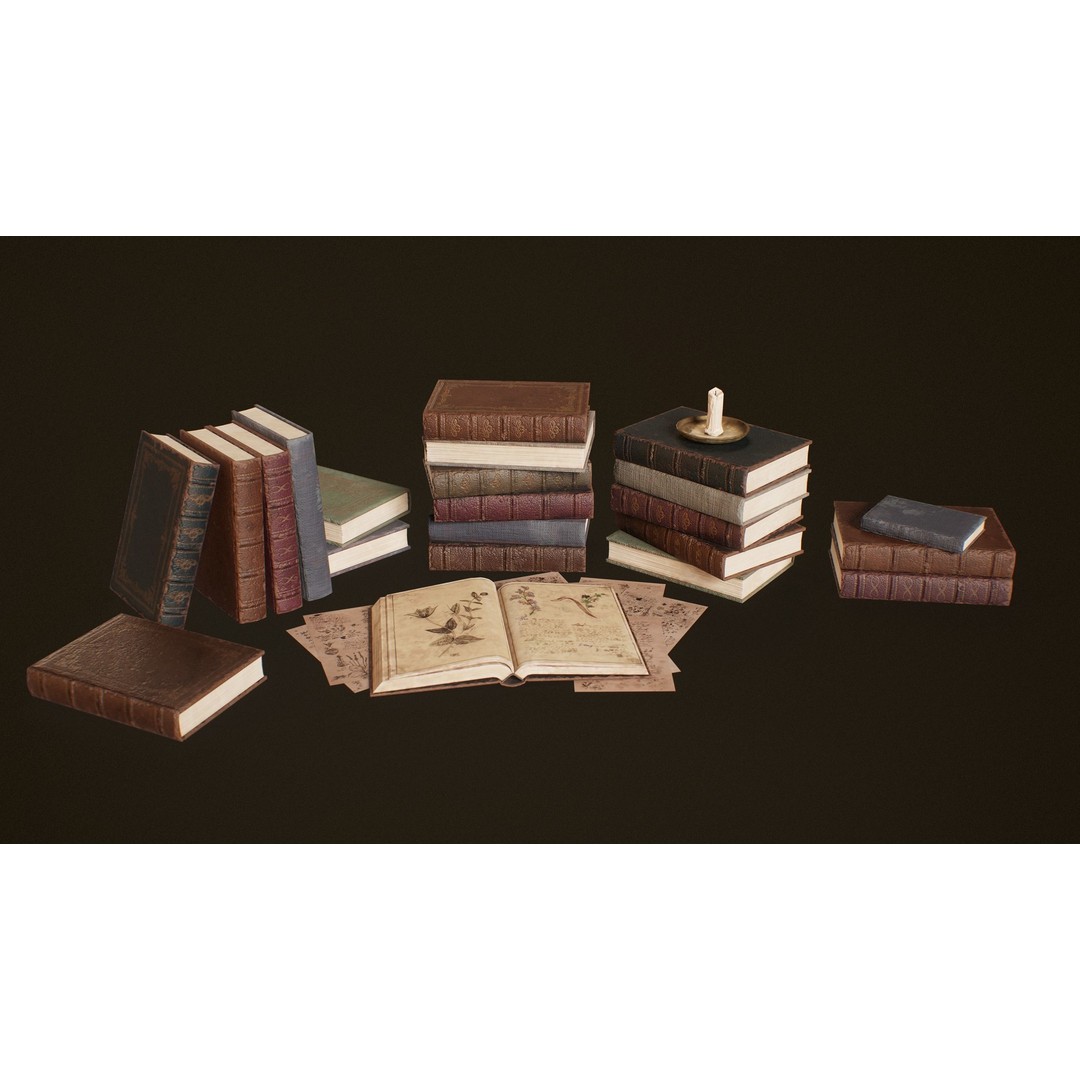Victorian Books 3D Model – Low Poly PBR Game Ready Asset - View 3