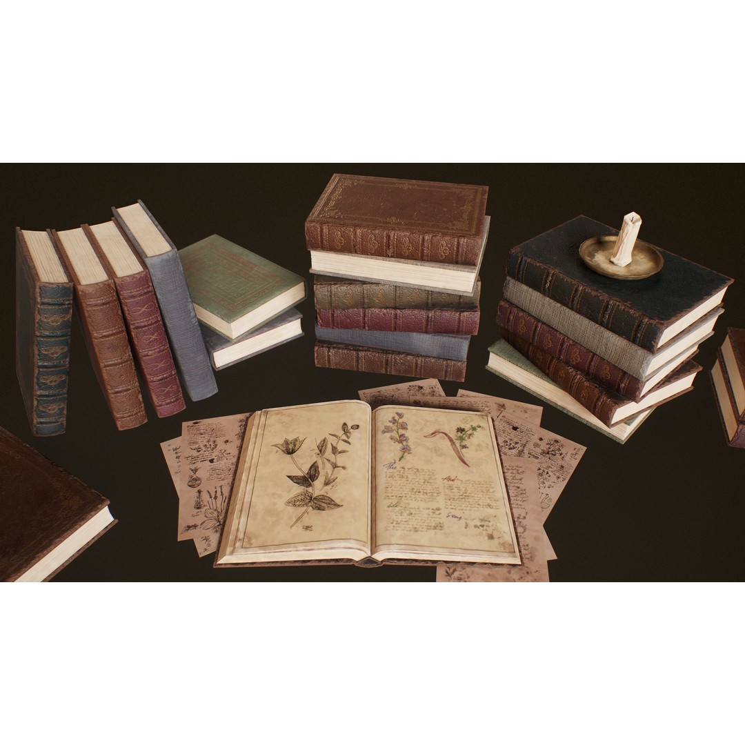 Victorian Books 3D Model – Low Poly PBR Game Ready Asset - View 4