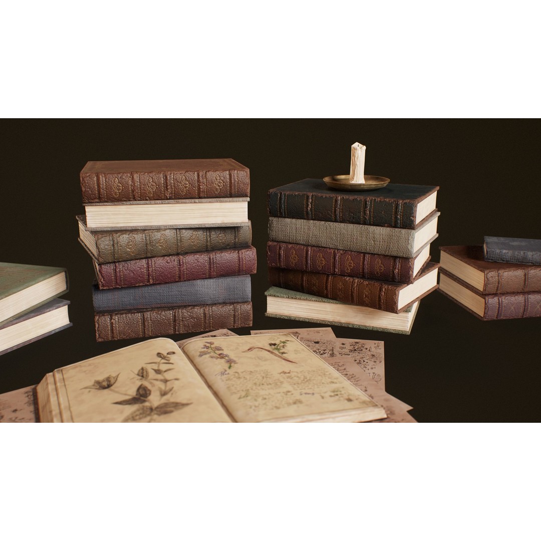 Victorian Books 3D Model – Low Poly PBR Game Ready Asset - View 5