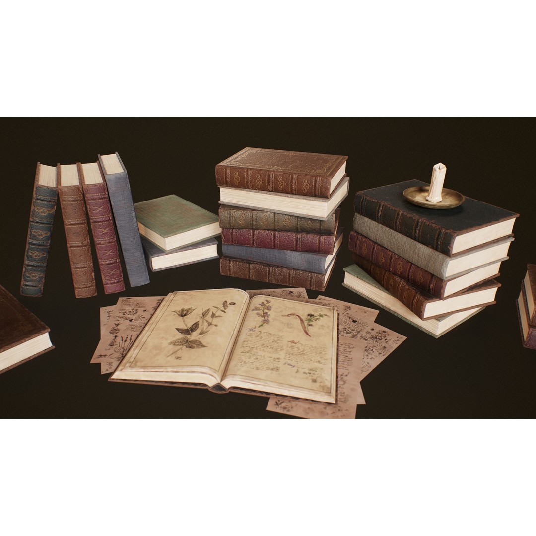 Victorian Books 3D Model – Low Poly PBR Game Ready Asset - View 9