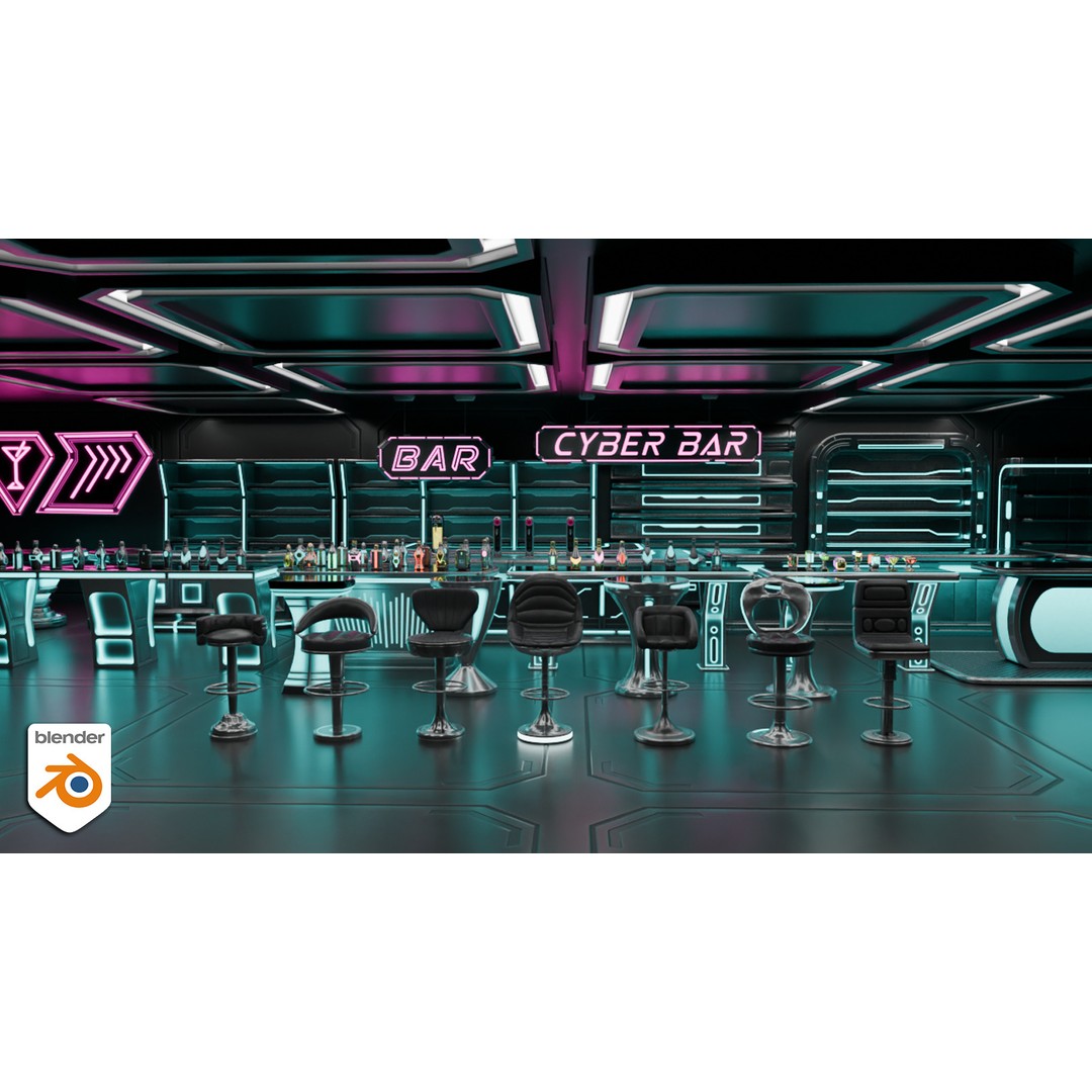 Cyber Bar 3D Model – Low Poly Sci-Fi Furniture Set for Games - View 14