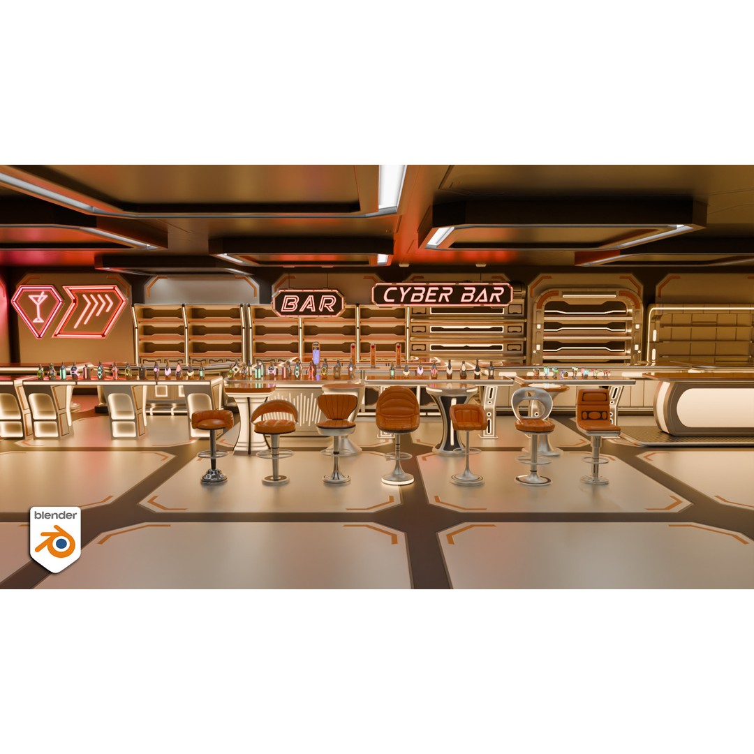 Cyber Bar 3D Model – Low Poly Sci-Fi Furniture Set for Games - View 15