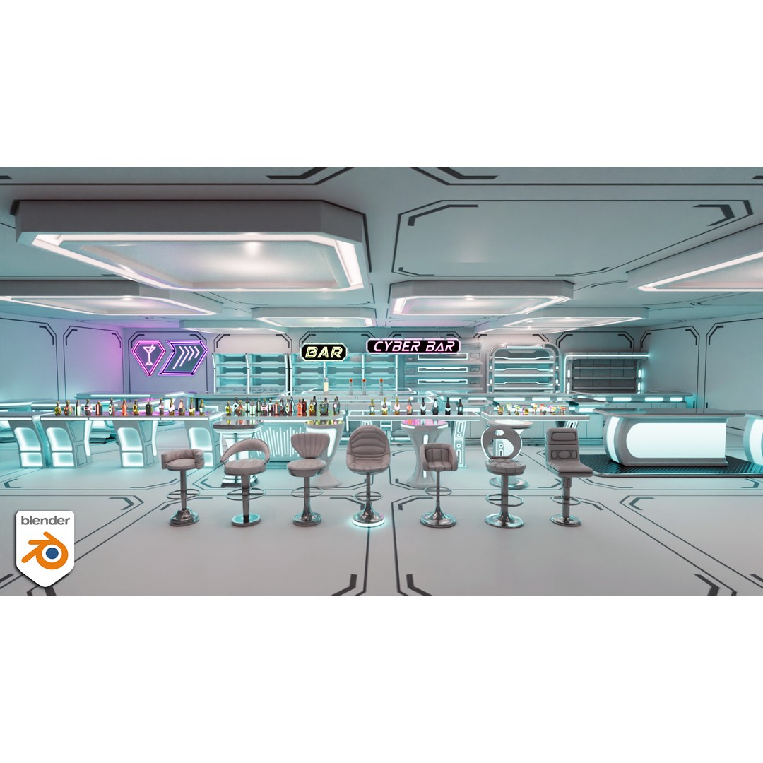 Cyber Bar 3D Model – Low Poly Sci-Fi Furniture Set for Games - View 16