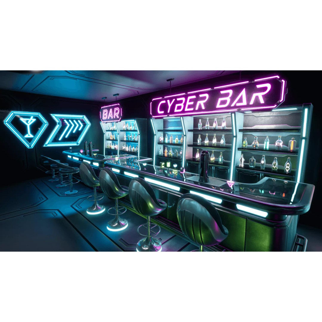 Cyber Bar 3D Model – Low Poly Sci-Fi Furniture Set for Games - View 2