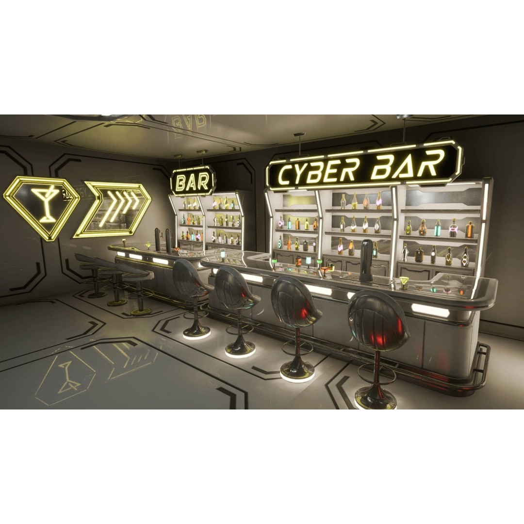 Cyber Bar 3D Model – Low Poly Sci-Fi Furniture Set for Games - View 3