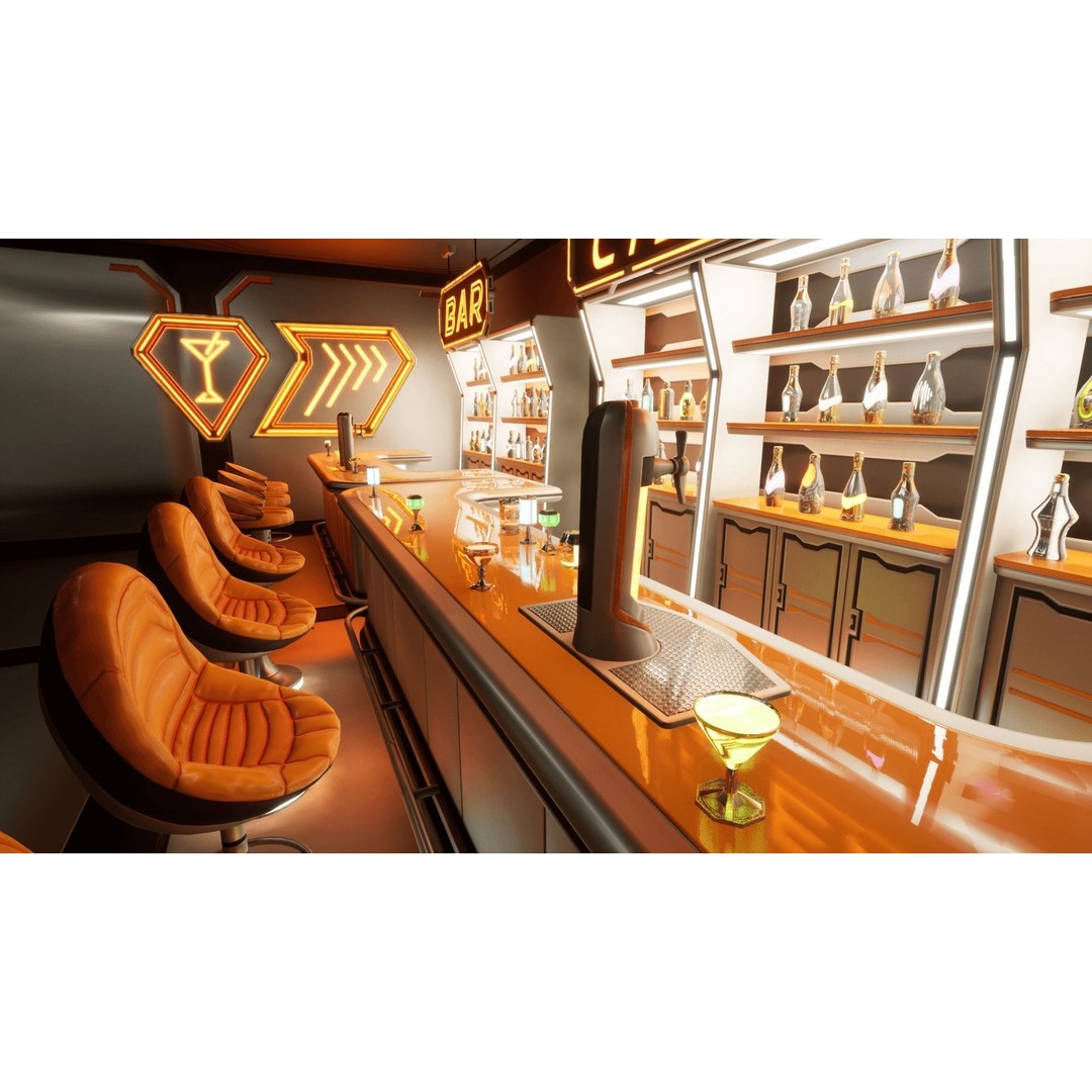 Cyber Bar 3D Model – Low Poly Sci-Fi Furniture Set for Games - View 4