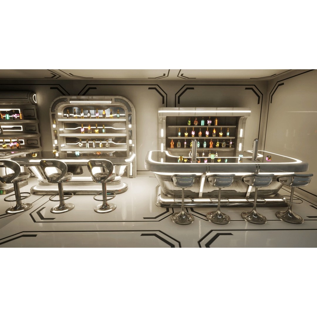Cyber Bar 3D Model – Low Poly Sci-Fi Furniture Set for Games - View 5